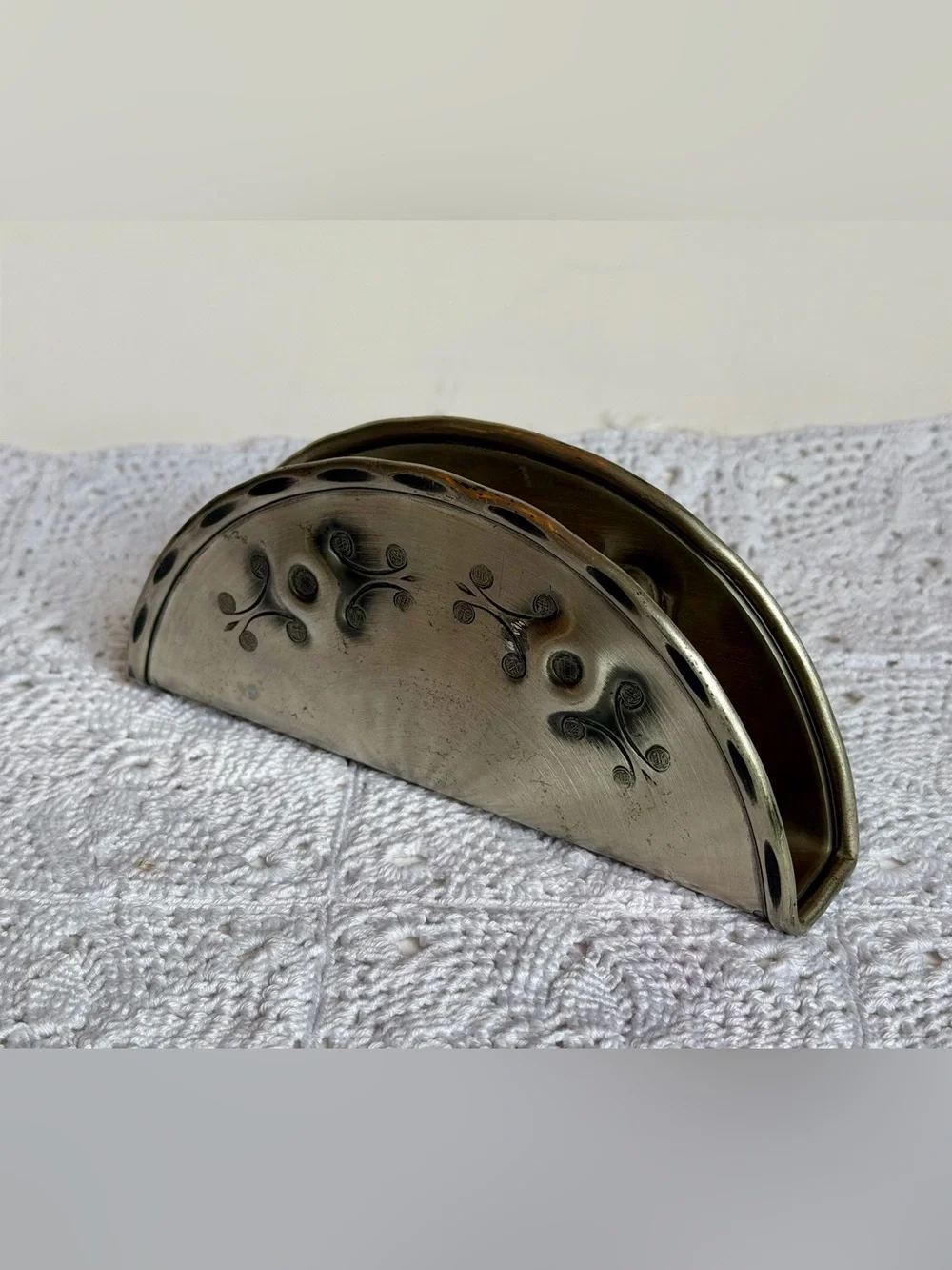 Vintage Norwegian Pewter Napkin Holder Handmade Håness Norway 416 Mid Century